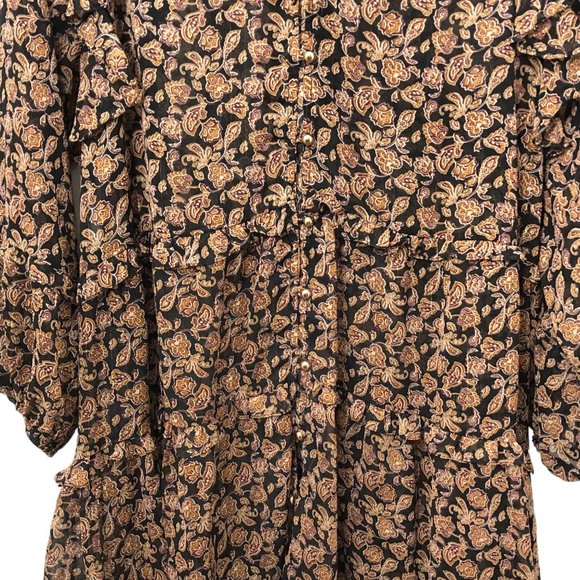Dress Forum Brown Floral Ruffle Tiered Long Sleeve Dress M - Picture 5 of 11